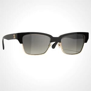 New CHANEL Sunglasses Black Gold Cat Eye Square Metal Acetate Quilted Womens